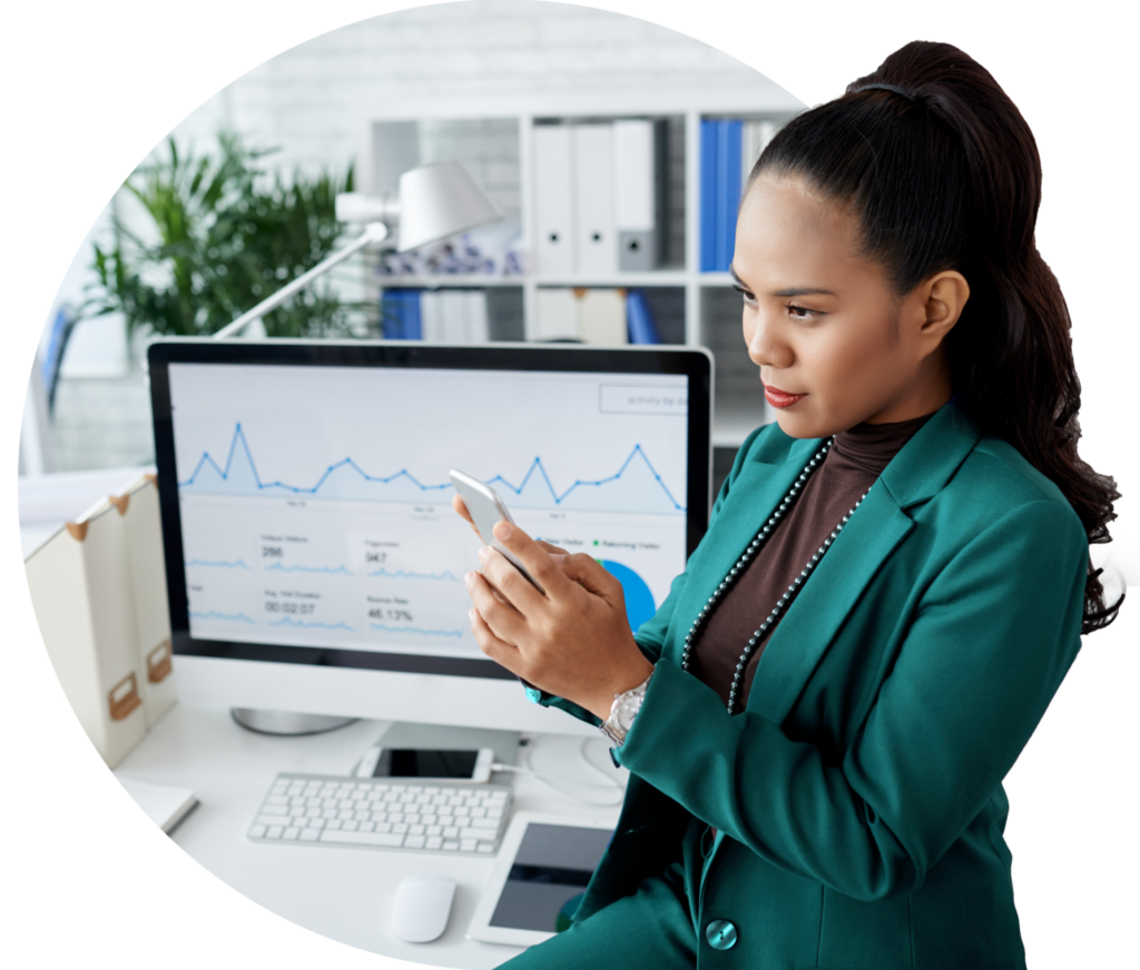 Young Asian Woman Suit Sitting Desk Office Using Smartphone 1 (6)